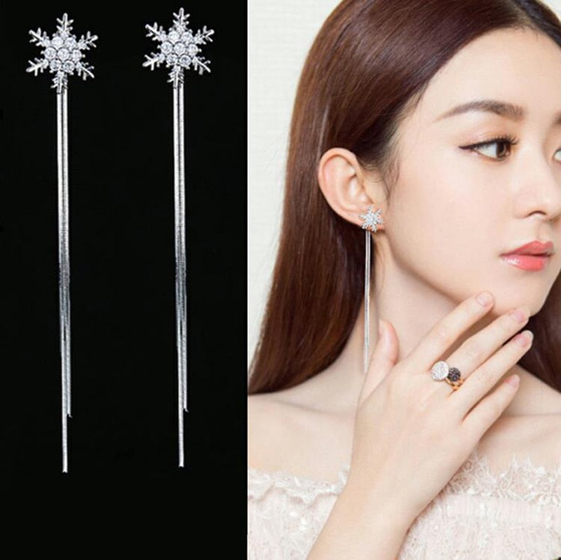 2025 New Gold Color Long Crystal Tassel Dangle Earrings for Women Wedding Drop Earring Fashion Jewelry Gifts